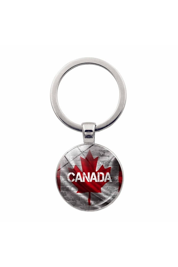 Glass Canadian Keychain with Metal Carabiner Clip Patriotic Maple Leaf Charm for Keys Luggage and Gifting