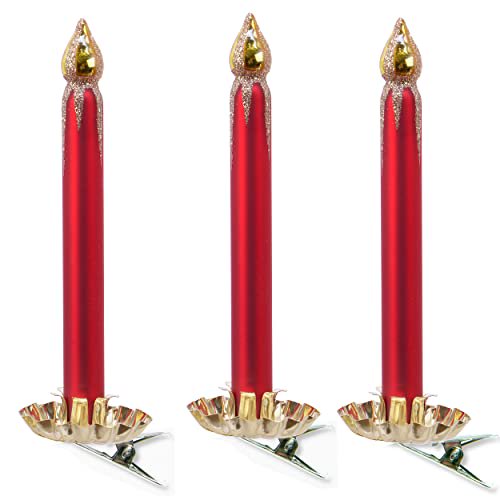 Glass Candle Clip Ornament Christmas Tree Decorations, Set of 3 Red Candles