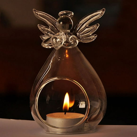 Glass Candle Holder, Angel Shape Clear Hollow Candle Holder Romantic Hanging Candlestick Home Room Party Decoration