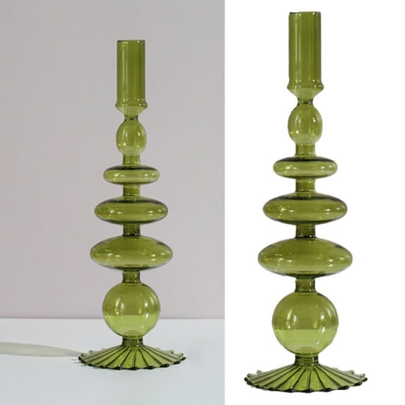 Flash Deals! Eguiwyn Glass Candle Holder Artist Style Creative Vase Exquisite Desktop Ornament Vintage Colored Glass Candlestick Wedding Table Centerpieces Home Decor