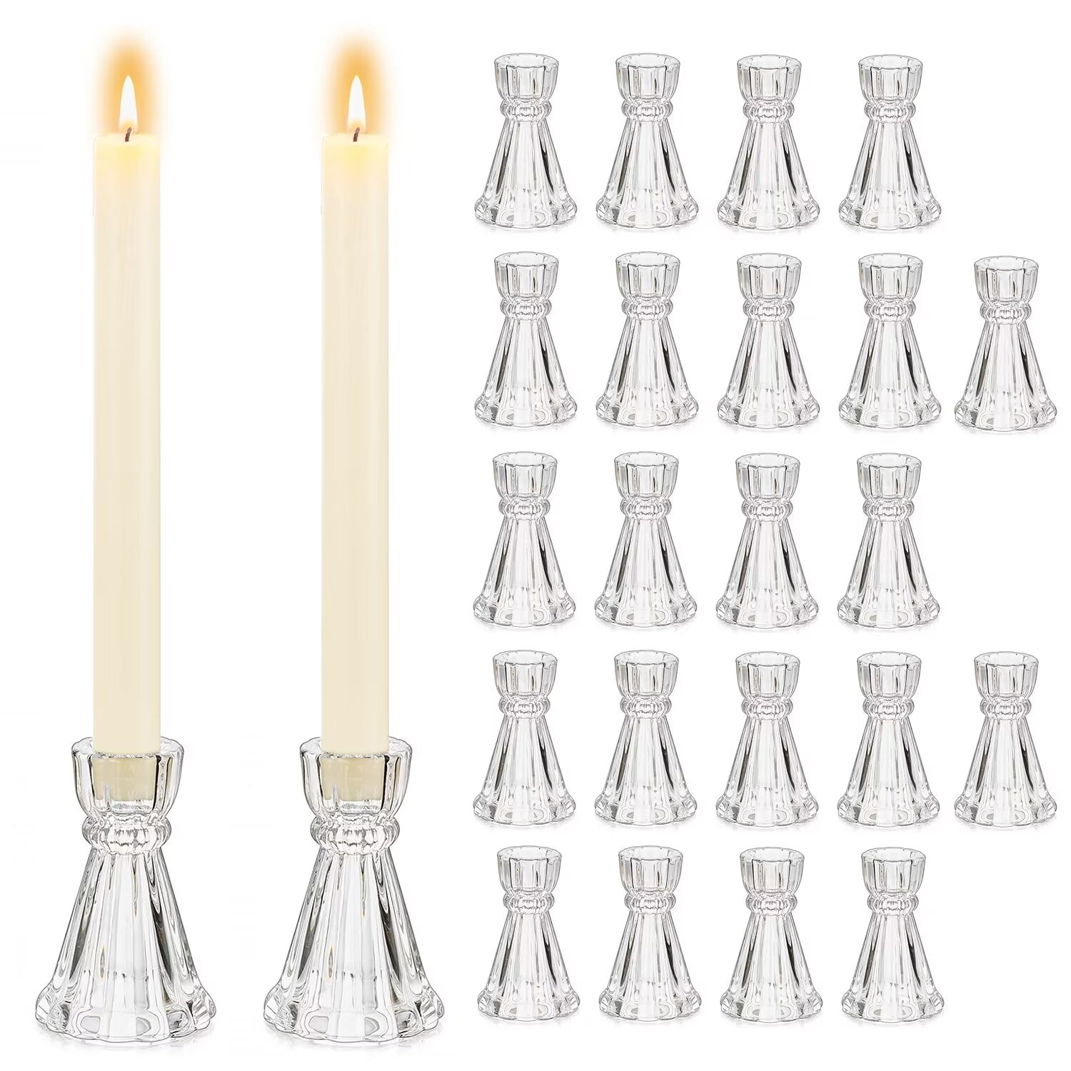 Glass Candle Holder Candlestick Holders Glasseam 24 Pcs Clear Taper