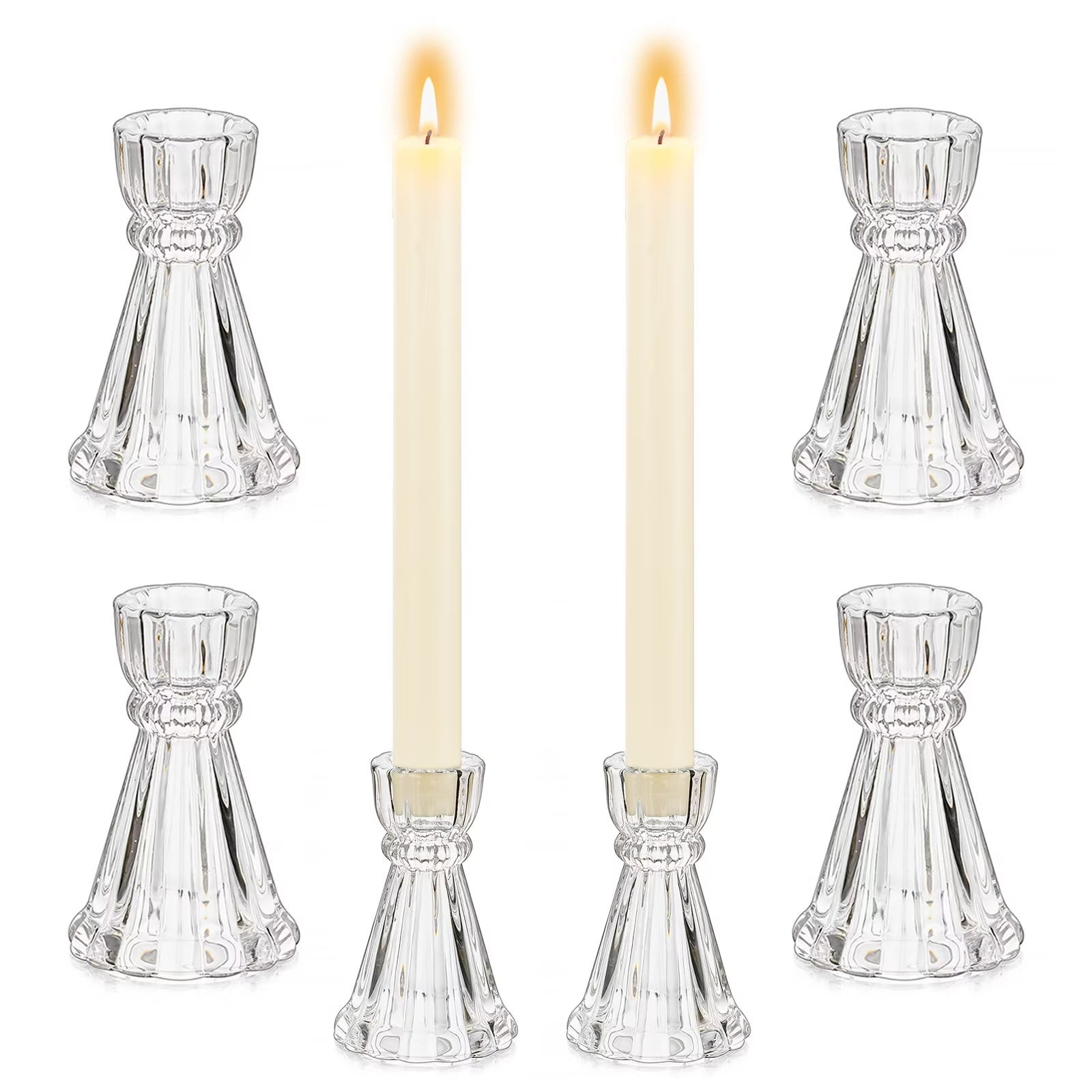 Glass Candle Holder Candlestick Holders Glasseam 6 Pcs Clear Taper