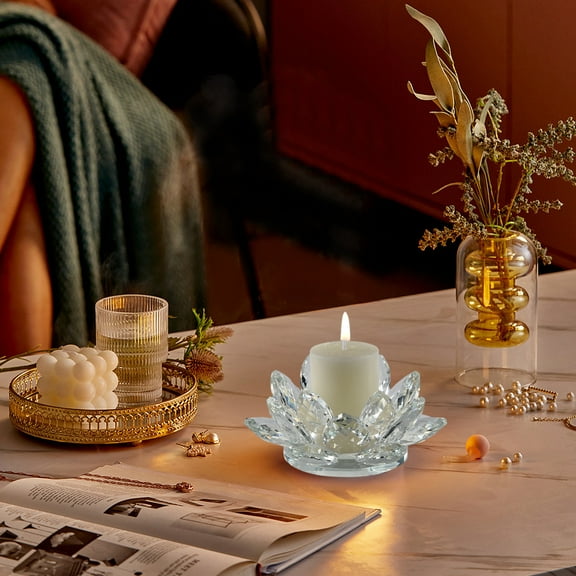 Glass Candle Holder Centerpiece with Prism for Home Decor Sun Catcher Crystal Tea Light Candle Stand for Wedding Party Table Decorations