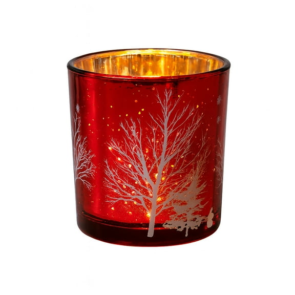 Glass Candle Holder Christmas Tree Candle Cup Holders - One Pcs Decorative Votive Tealight Glass Cup for Rustic Home Decor, Holiday Centerpiece(Red)
