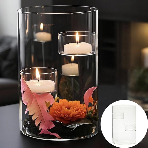 Glass Candle Holder,Floating Candle Vases,Glass Hurricane Candle Holder for Tea Light,6*5IN Clear Cylinder Pillar Candle Holder for Table Centerpiece