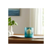 Glass Candle Holder - Handcrafted Pillar & Taper Candle Holder - Casual Home Decor Accent for Living Room, Bedroom & Office - 7" Blue