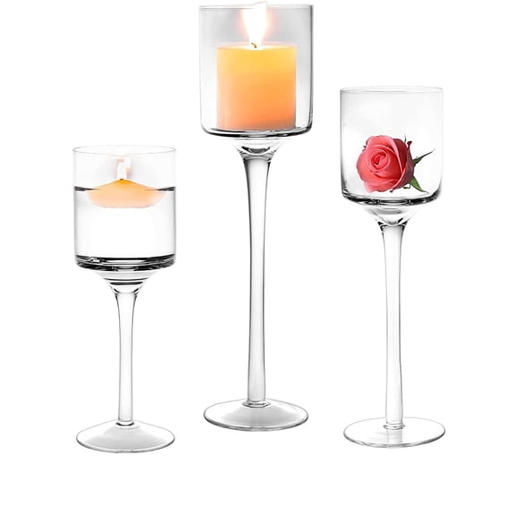 Glass Candle Holder for Pillar Candles, Tea Light Candle Holders Set of 3, Tall Clear Candle Holder for Table Centerpiece, Floating Candles Holder for Dining Party Home Wedding Decor Y102