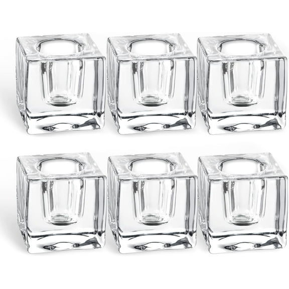 Glass Candle Holder Set of 6 Taper Candle Holders for Candlesticks Clear Crystal Candle Stick Candle Holders for Table Centerpiece Square Candlestick Holders for Wedding Easter Christmas Thanksgiving