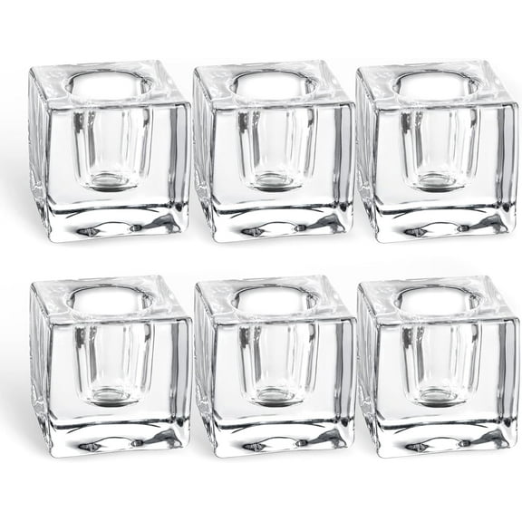 Glass Candle Holder Set of 6 Taper Candle Holders for Candlesticks Clear Crystal Candle Stick Candle Holders for Table Centerpiece Square Candlestick Holders for Wedding Easter Christmas Thanksgiving