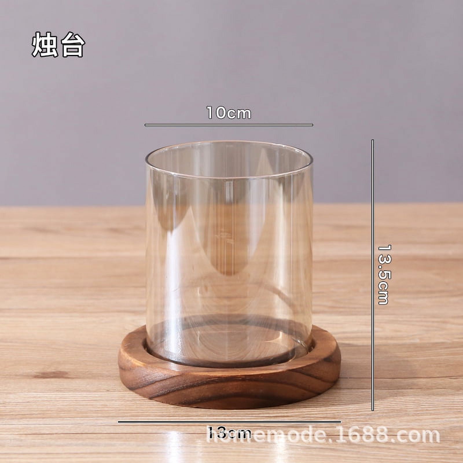 Glass Candle Holder Wood Base Chimney Tube Glass Open Ended Candle
