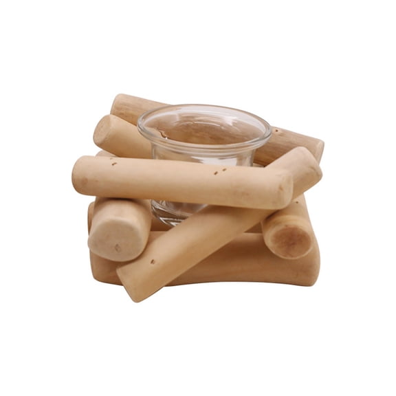 Glass Candle Holder, Wooden Candlestick, European Style Drifting Bottle Log Decoration, Handmade Natural Log Material with Transparent Glass Liner and Stable Base for Home and Office Desktop Use