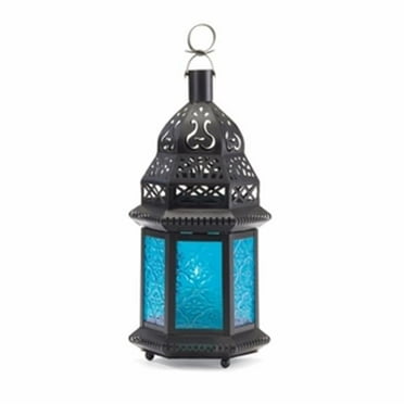 Glass Candle Lantern&#44; Blue