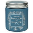 thumbnail image 1 of Christian Art Gifts Natural Soy Wax Scented Candle for Women: Lord Bless You Encouraging Bible Verse, Blue Floral Glass Jar, Metal Screw-Top Lid, Natural Essential Oils, Honeycrisp Orange Scent, 1 of 1