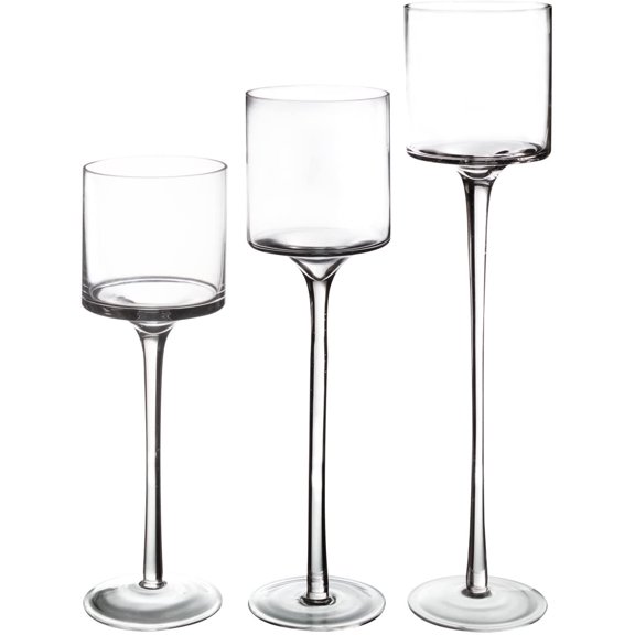 Glass Candleholder Flower Vase, Floating & Pillar Candle Centerpiece Display, Decorative Hurricane on Pedestal for Home or Wedding Set of 3, Clear