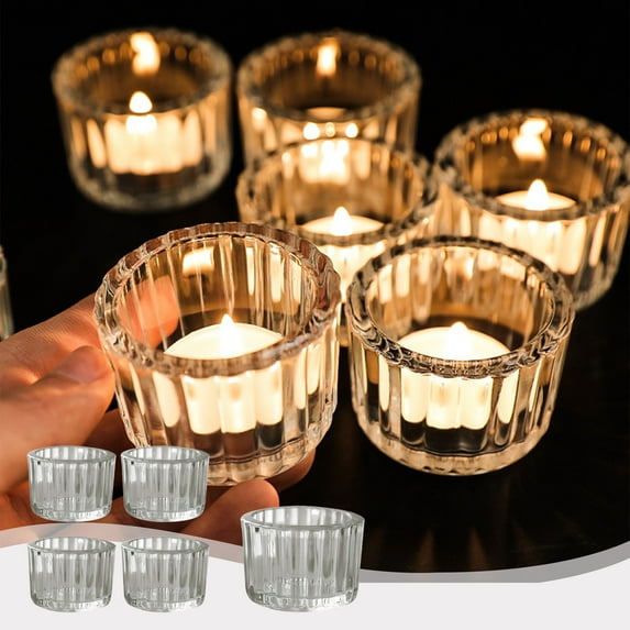 Glass Candlestick Glass Tea Light Candle Holders 4-Pack Small Candle Cups for Romantic Dinner Props and Aromatherapy Decorations(Clear) Rkxzt
