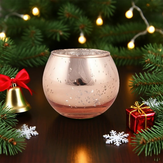 Glass Candlestick Holders Christmas Tree Ornament Candle Cups for Holiday Table Decor Dinner Party Centerpiece(Pink)