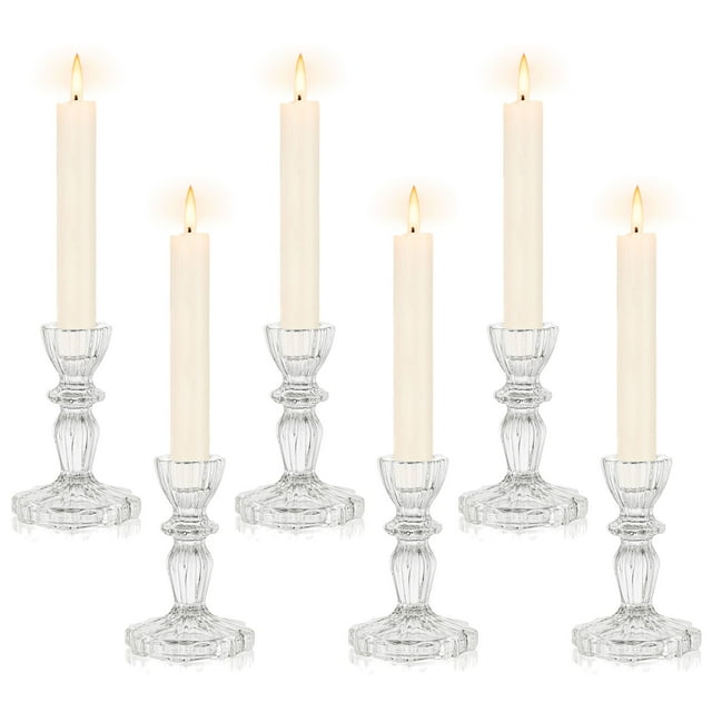 Glass Candlestick Holders Set of 6 Clear Taper Candle Holders Bulk