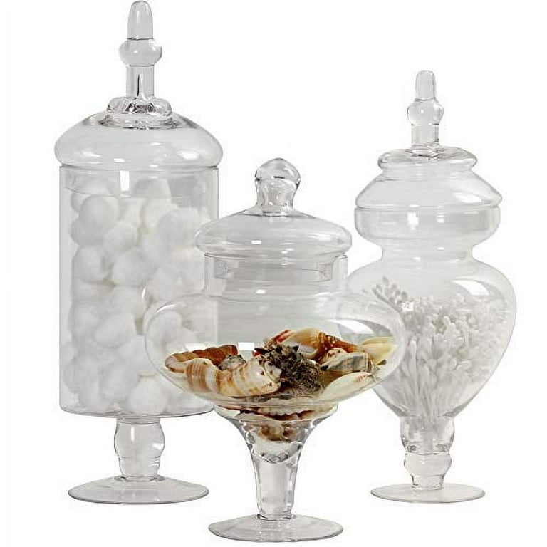 Woaiwo-q Candy Jar Set of 3,Apothecary Jar with Lid, Crystal Candy Jar,  Decorative Footed Candy Jar, Cookie Jar, for Candy Buffet, Kitchen, Home