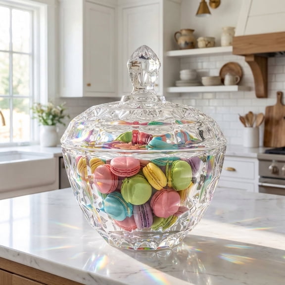 Glass Candy Dish with Lid Decorative Covered Food Storage Organization Clear Sugar Bowl Container Crystal Glass Candy Jar for Home Kitchen Party