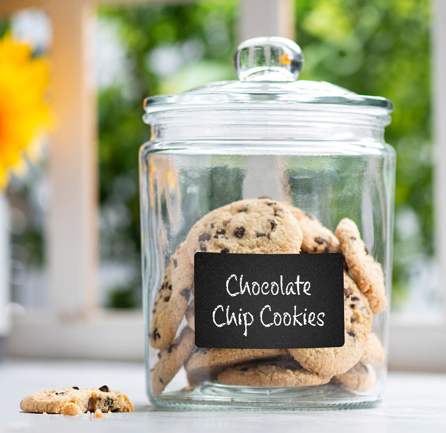 Glass Canister for Kitchen Counter + Labels & Marker - Glass Cookie Jar  with Airtight Lids - Food Storage Containers with Lids Airtight for Pantry  - Flour, Sugar, Coffee, Cookies, etc. 