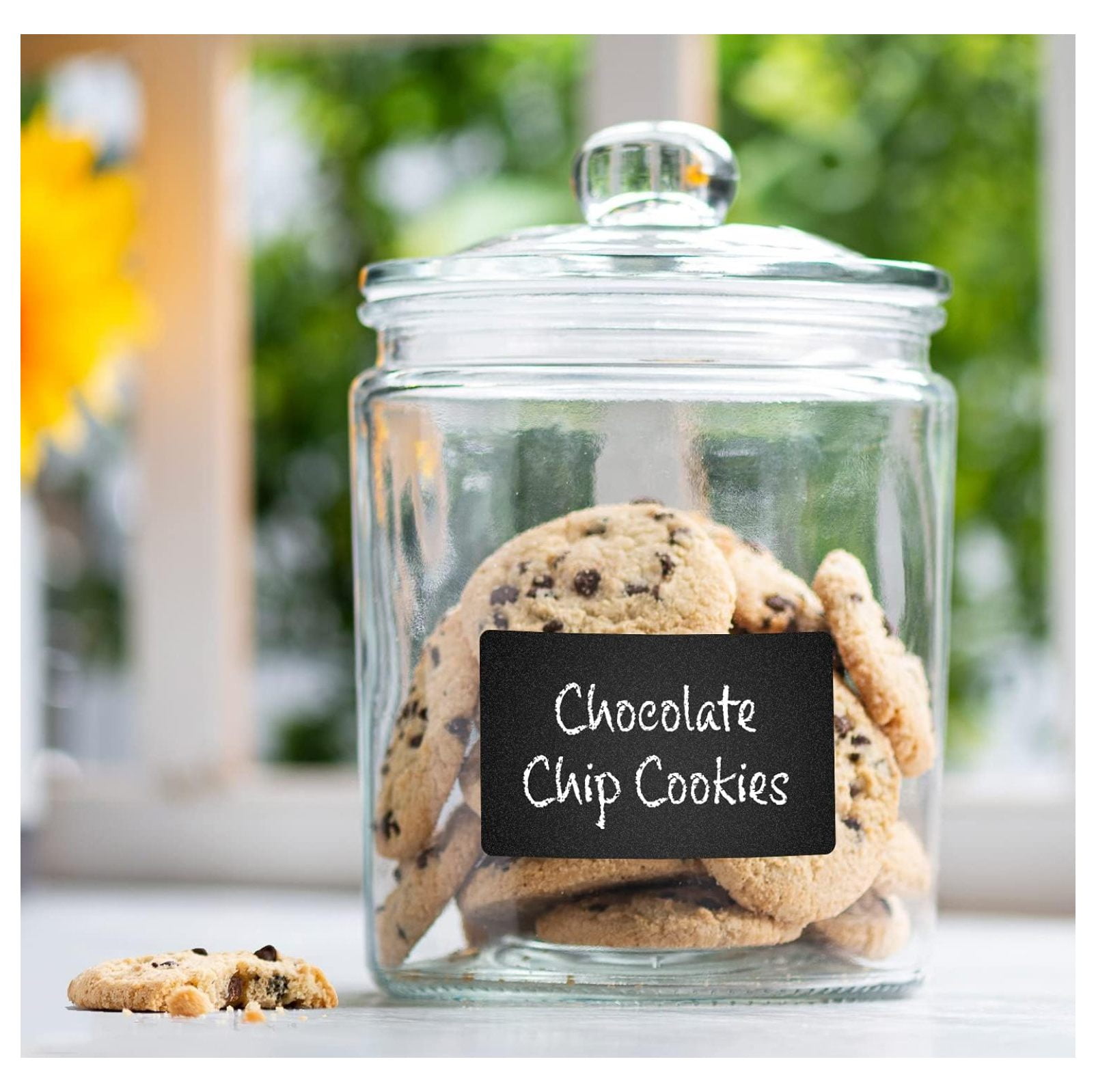 Glass Canister for Kitchen Counter + Labels & Marker Glass Cookie Jar