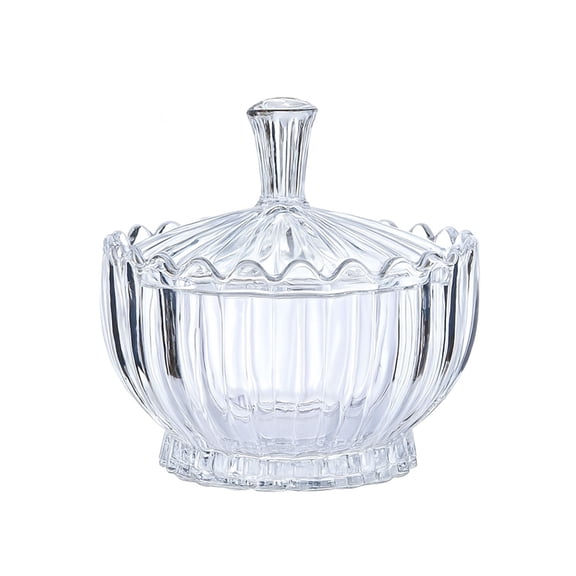 Glass Canister Storage Jars with Lid - Decorative Glass Jar for Candy, Jewelry, Cotton Swabs, Toothpicks, Dental Floss, Bathroom Organizer, Vanity Storage, Pumpkin Design(Clear)