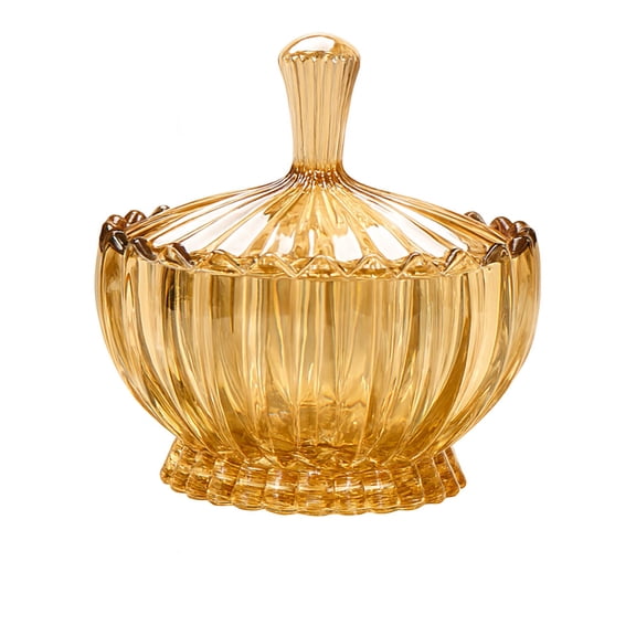 Glass Canister Storage Jars with Lid - Decorative Glass Jar for Candy, Jewelry, Cotton Swabs, Toothpicks, Dental Floss, Bathroom Organizer, Vanity Storage, Pumpkin Design(Amber)