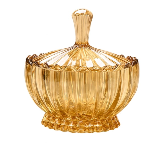 Glass Canister Storage Jars with Lid - Decorative Glass Jar for Candy, Jewelry, Cotton Swabs, Toothpicks, Dental Floss, Bathroom Organizer, Vanity Storage, Pumpkin Design(Amber)