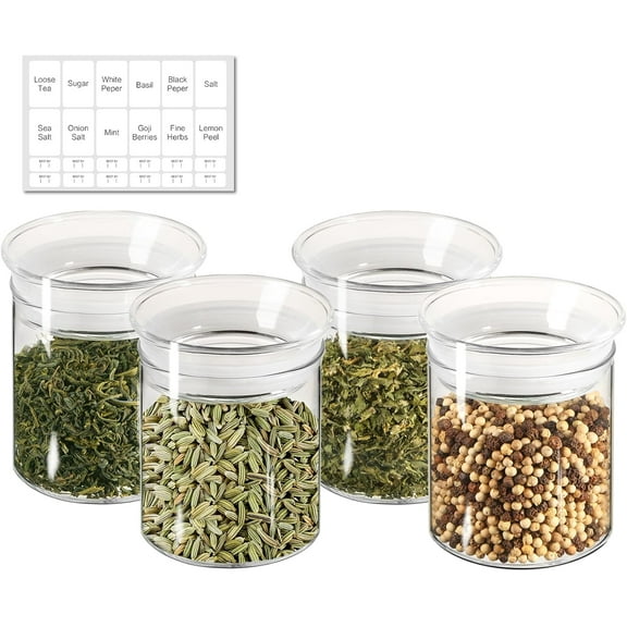 Glass Canisters Jar with Lid, Airtight Sealed 15 Fluid Ounce Spice Jars Sets of 2, Clear Small Kitchen Storage Containers for Herbs,Tea 4.76 x 3.15 IN