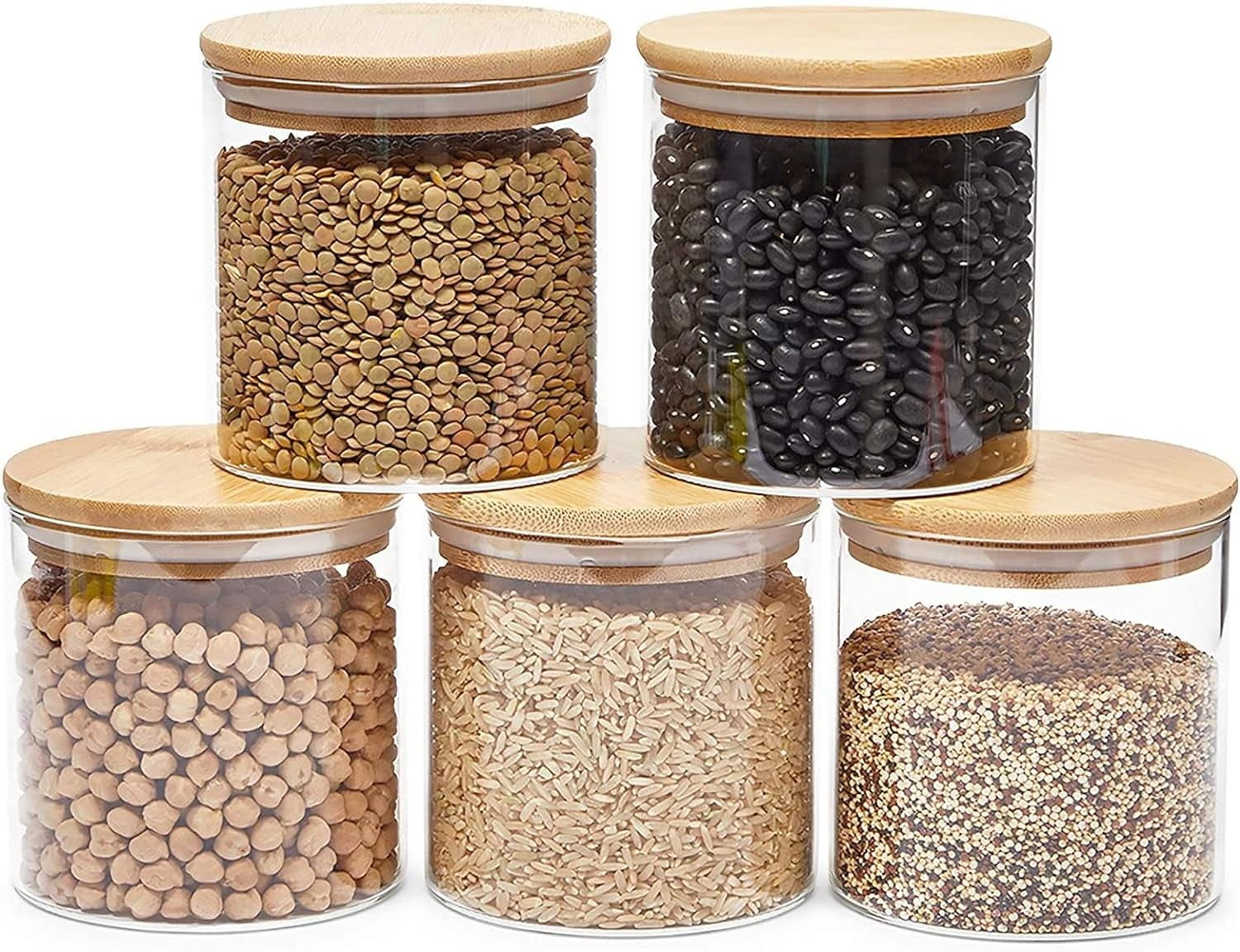 Glass Canisters with Airtight Bamboo Lids for Pantry Storage (4 x 4.13