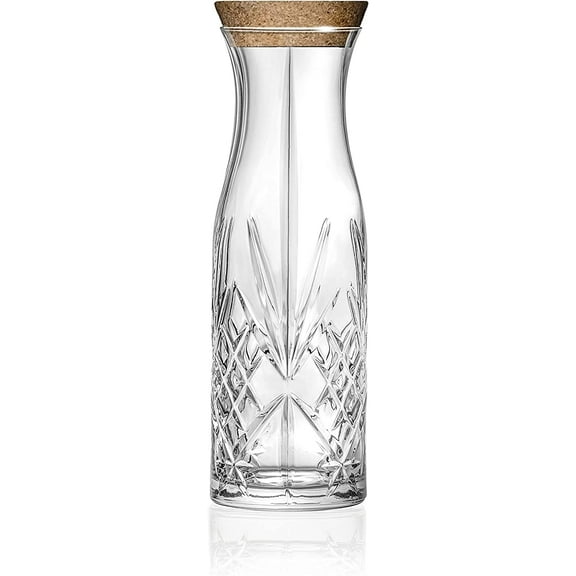 Glass - Carafe with Cork Stopper - Pitcher For Water - Juice - Punch - Lemonade - Or for Wine - Designed Pitcher with Stopper - 39Oz. - 10.6" Height - By Barski - Made in Europe