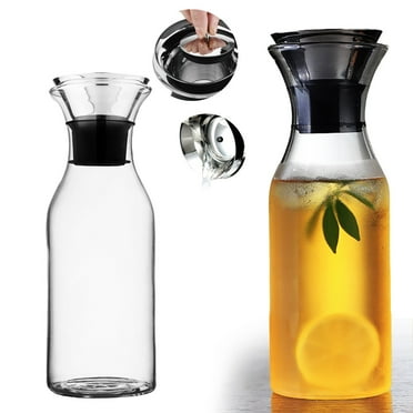 Glass Carafe with Lid - Borosilicate Drip Pitcher for Hot/Cold Beverages, Iced Tea, Juice - Elegant Design for Home & Entertaining - 1000ml Storage Container A