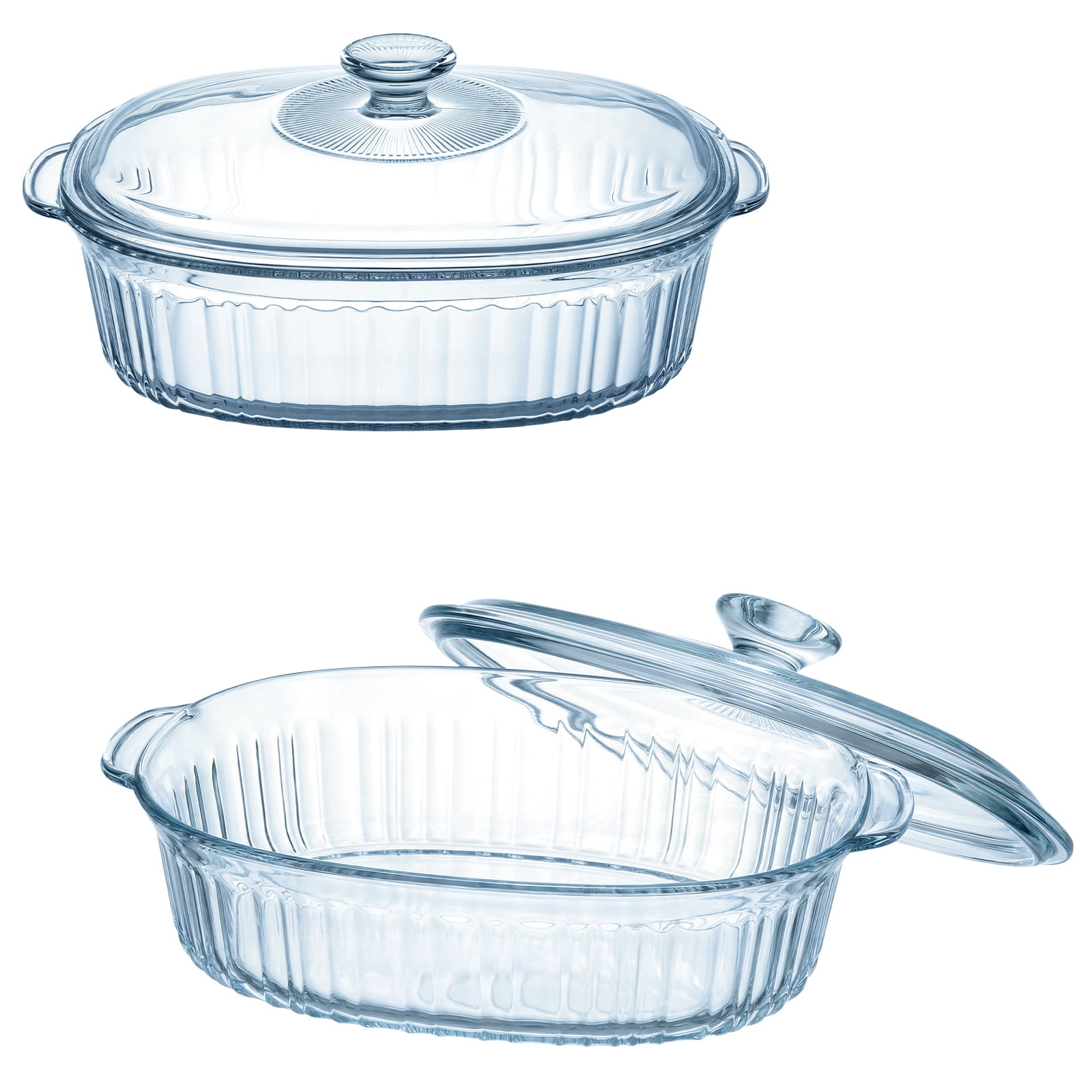 2-Piece Glass Casserole Dishes with Lids，1.9Qt/3Qt Clear Oval Glass Baking Dish for Oven & Microwave