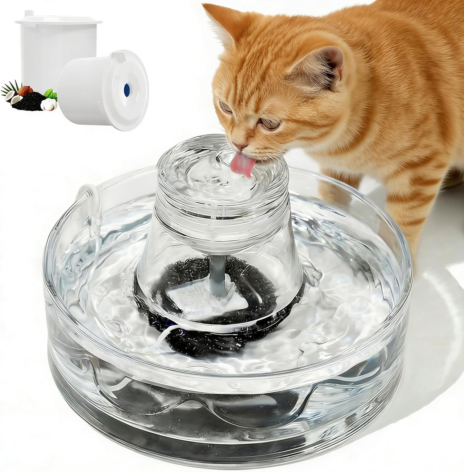 Glass Cat and Dog Water Fountain 88 oz 2.6 L Ultra Quiet Automatic Dispenser with 2 Filters