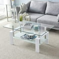 thumbnail image 1 of Glass Center Table for Living Room, Clear Rectangle Coffee Table with Lower Shelf, Modern Rectangle Side Coffee Table with Metal Legs, 43.3"x27.6"x17.9" Center Table Sofa Table, Easy Assembly, LLL4183, 1 of 10