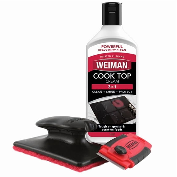 Glass & Ceramic Cooktop, Stove Top & Oven Cleaner Kit  Kitchen Cleaner Cream, 3 Scrubbing Pads & Scraper for Burnt-On Food & Grease, Clean Shine - Safe for Induction, Electric & Gas Cooktops