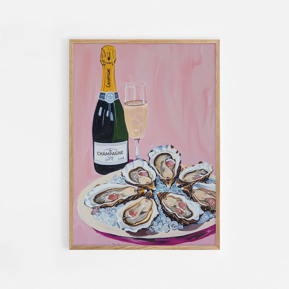 Glass Of Champagne And Oysters, Bar Cart Painting, Aesthetic Apartment ...