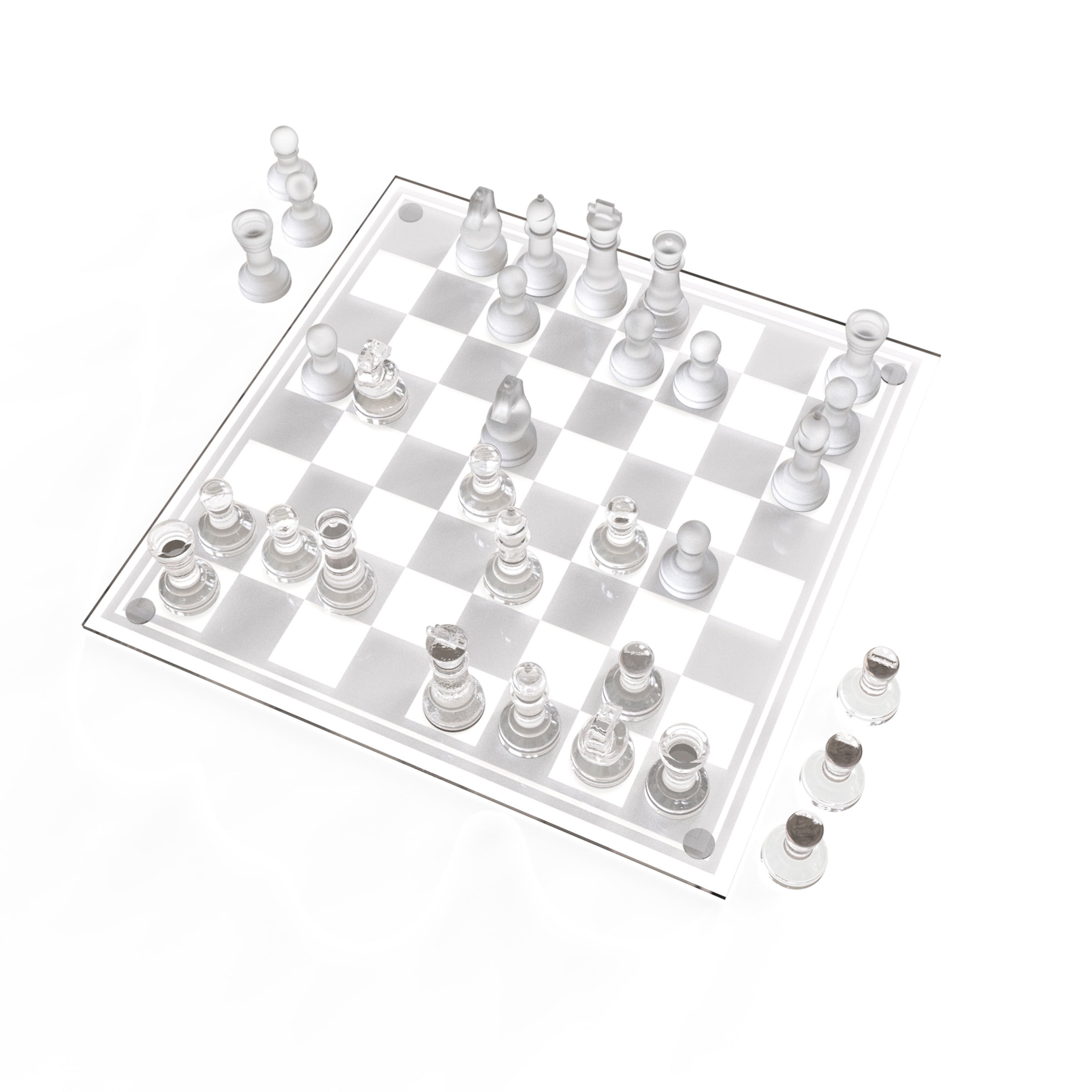 Fundex Etched Glass Chess Games Clear And Frosted Board Complete Set 15  Inch