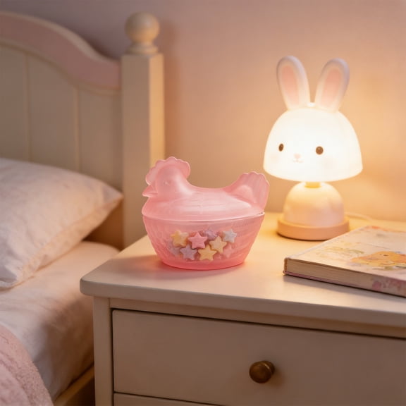 Glass Chicken Candy Jar with Lid, Colorful Storage Container for Snacks, Dried Fruit, and Kitchen Counter Decor