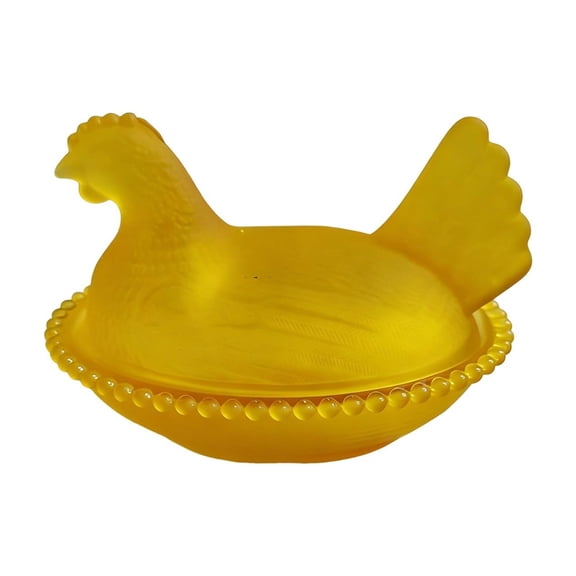 Glass Chicken Storage Jar with Lid, Airtight Candy Cookie Container Yellow Glazed Glass Bowl for Kitchen Counter Snack Storage Decorative Food Organizer