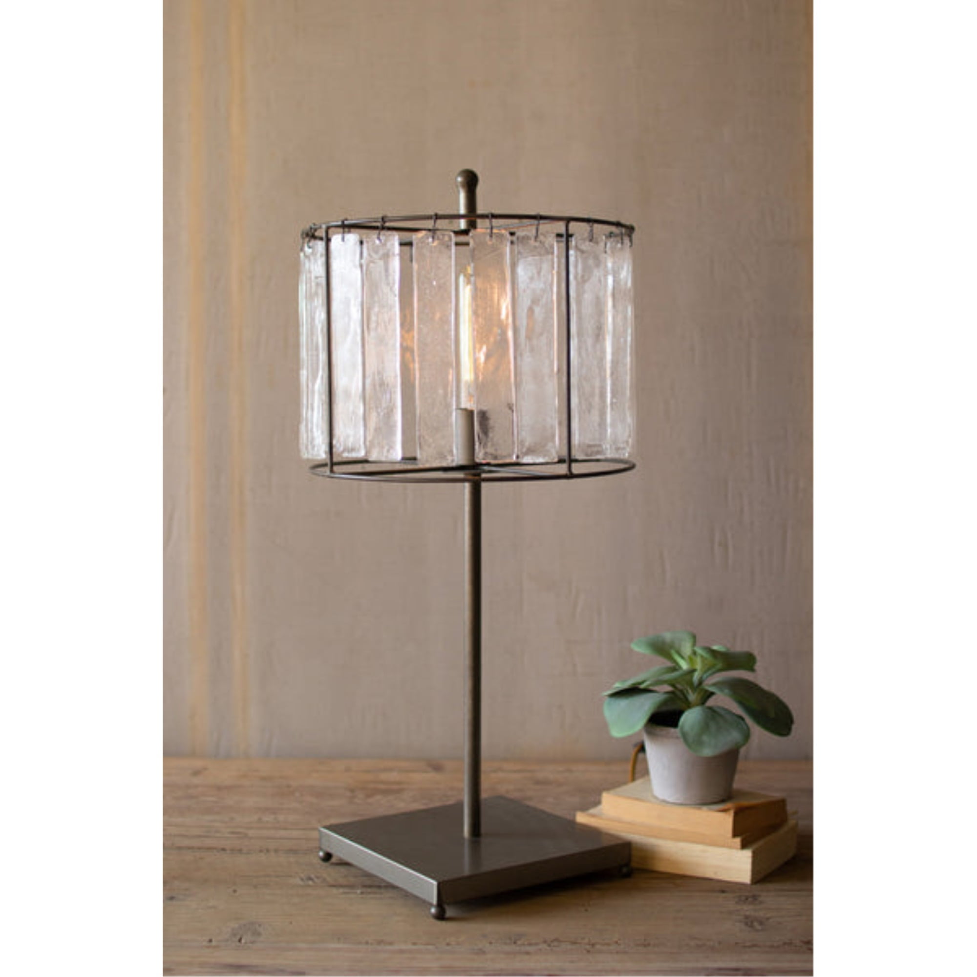 Modern Glass Chimes and Raw Metal Table Lamp
