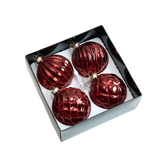 Glass Christmas Ball Ornaments, 4Pcs Vintage Glass Hanging Balls Finial with Glitter for Xmas Tree Decor, Luxury Christmas Baubles for Holiday Winter Decor 3.15Inch