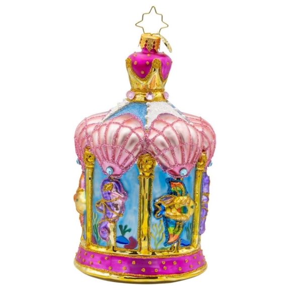 Glass Christmas Ornament Carousel by The Sea - Hand-Painted European Polish Ornament, 2025 Collection, 5.5 inch Decorative Tree Ornament