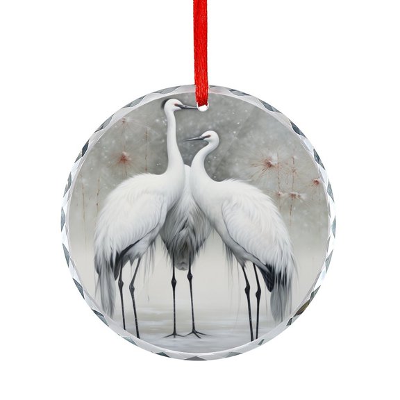 Glass Christmas Ornament Cranes On Snow Crystal Ornament 2025 Bird Heron Hanging Ornaments for Holiday Decoration