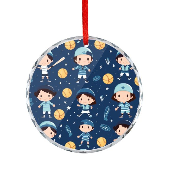 Glass Christmas Ornament Cute Baseball Player Sport Round Ornament Personalized Baseball Team Baseball Player Gift Holiday Ornaments Decoration for Home