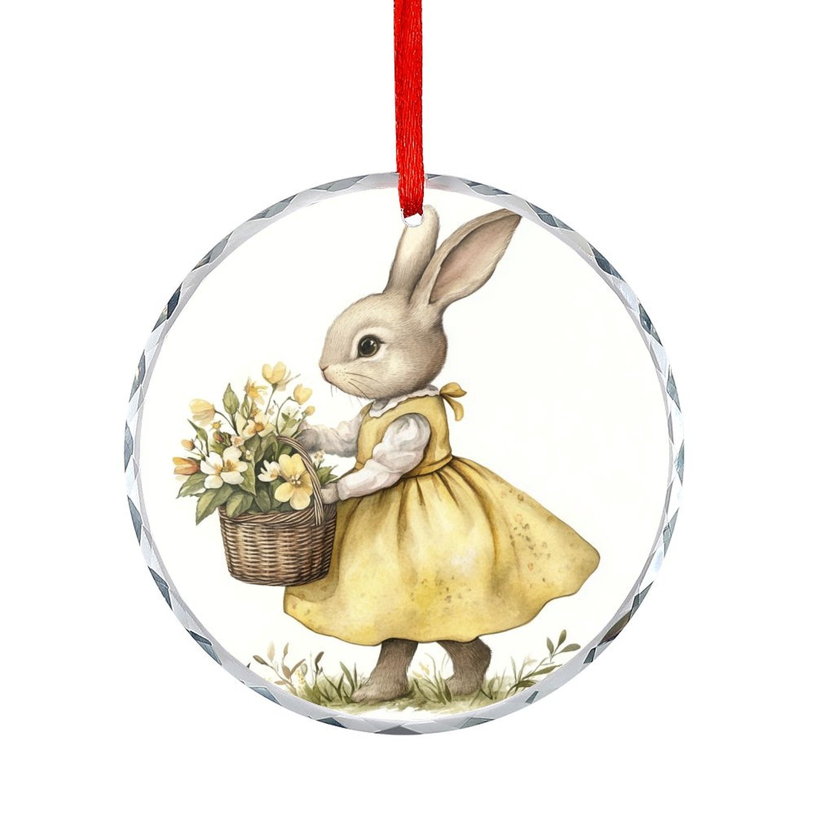 Easter Rabbit Round Glass Christmas Ornament Easter Blessings Vintage Bunny Rabbit Round ...