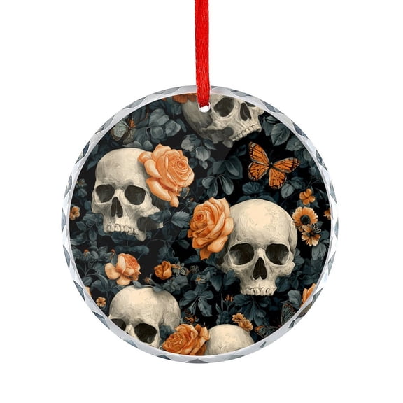 Glass Christmas Ornament Halloween Flowers Butterfly Horror Skeleton Christmas Ornaments 2025 Retro Mid Century Botanical Hanging Ornaments for Holiday Decoration