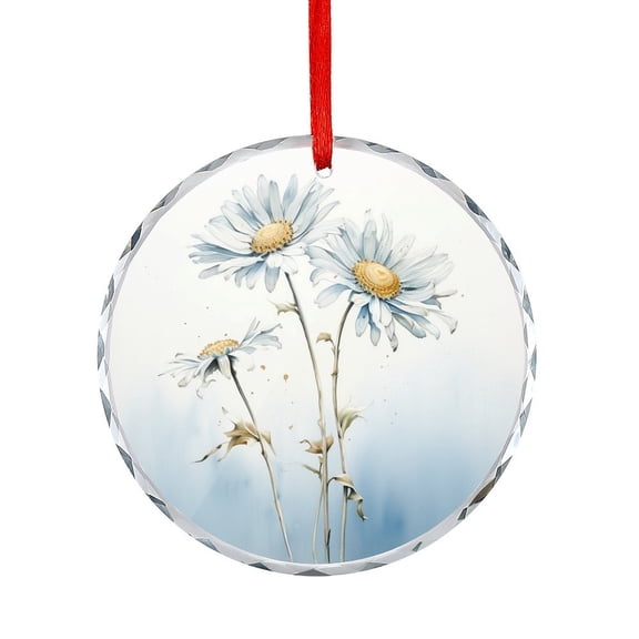 Glass Christmas Ornament Ink Wash Daisy Christmas Decorative Hanging Ornaments Spring Daisy Floral Hanging Craft Collectibles for Xmas Trees Home Party Gifts
