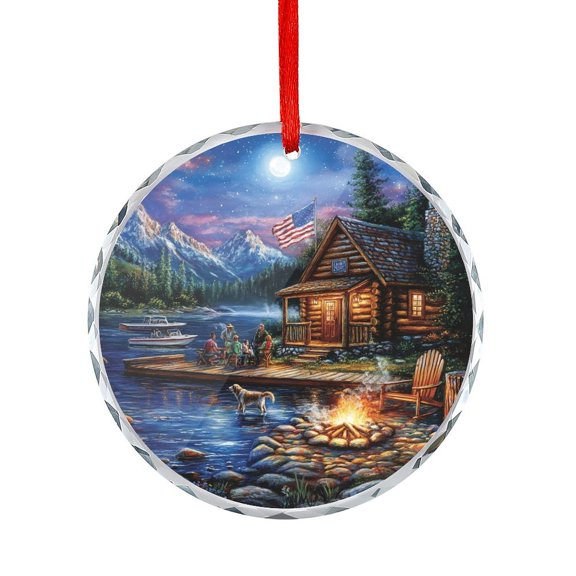 Glass Christmas Ornament Moonlight Lodge Round Glass Christmas Ornaments Lake View Xmas Tree Decorations
