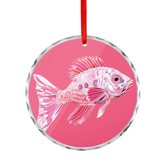 Glass Christmas Ornament Pink Fish Round Ornament Fish Fishing Gift Exchange Present Ideas